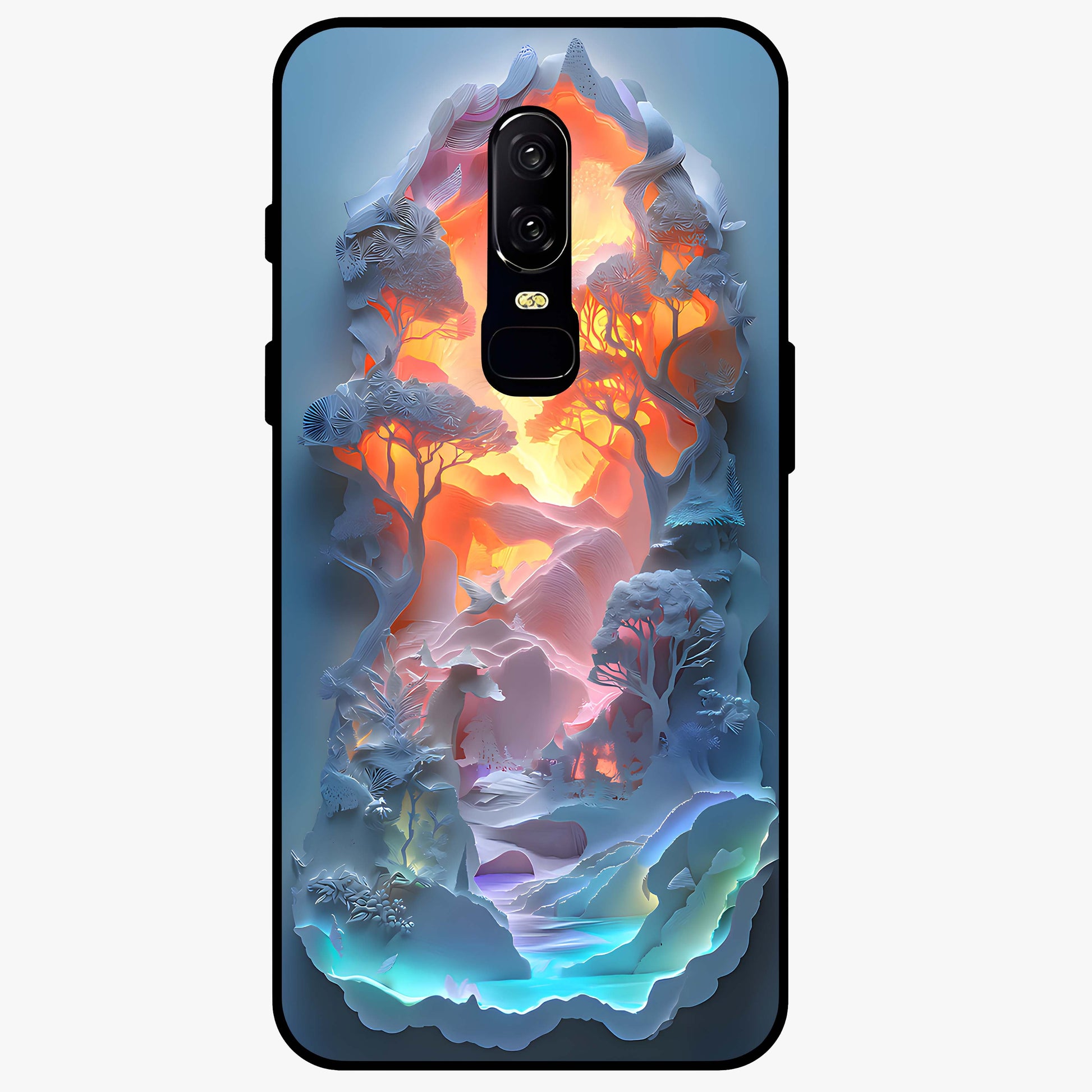 Glow Forest Portal Glass Case showing flat back view with glowing forest portal artwork and glossy glass finish.