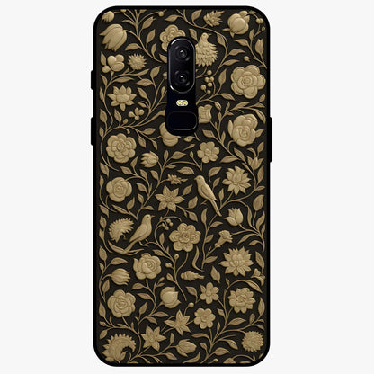 Golden Floral Majesty Glass Case showing flat back view with luxurious golden floral artwork and glossy glass finish.