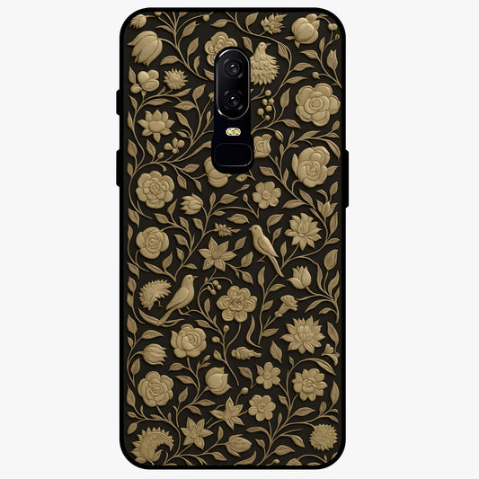 Golden Floral Majesty Glass Case showing flat back view with luxurious golden floral artwork and glossy glass finish.