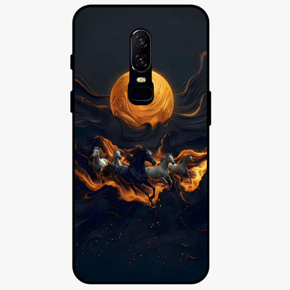 Golden Stallion Moonride Glass Case showing flat back view with majestic horse under moonlight artwork and glossy glass finish.