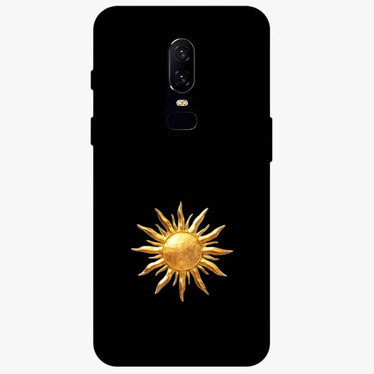 Golden Sun Minimalism Glass Case showing flat back view with minimal golden sun artwork and glossy glass finish.