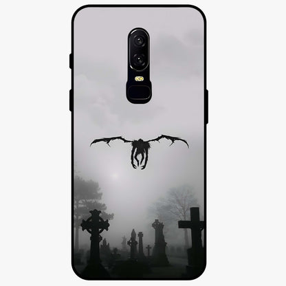 Graveyard Shadow Descent Glass Case showing flat back view with dark graveyard themed artwork and glossy glass finish.