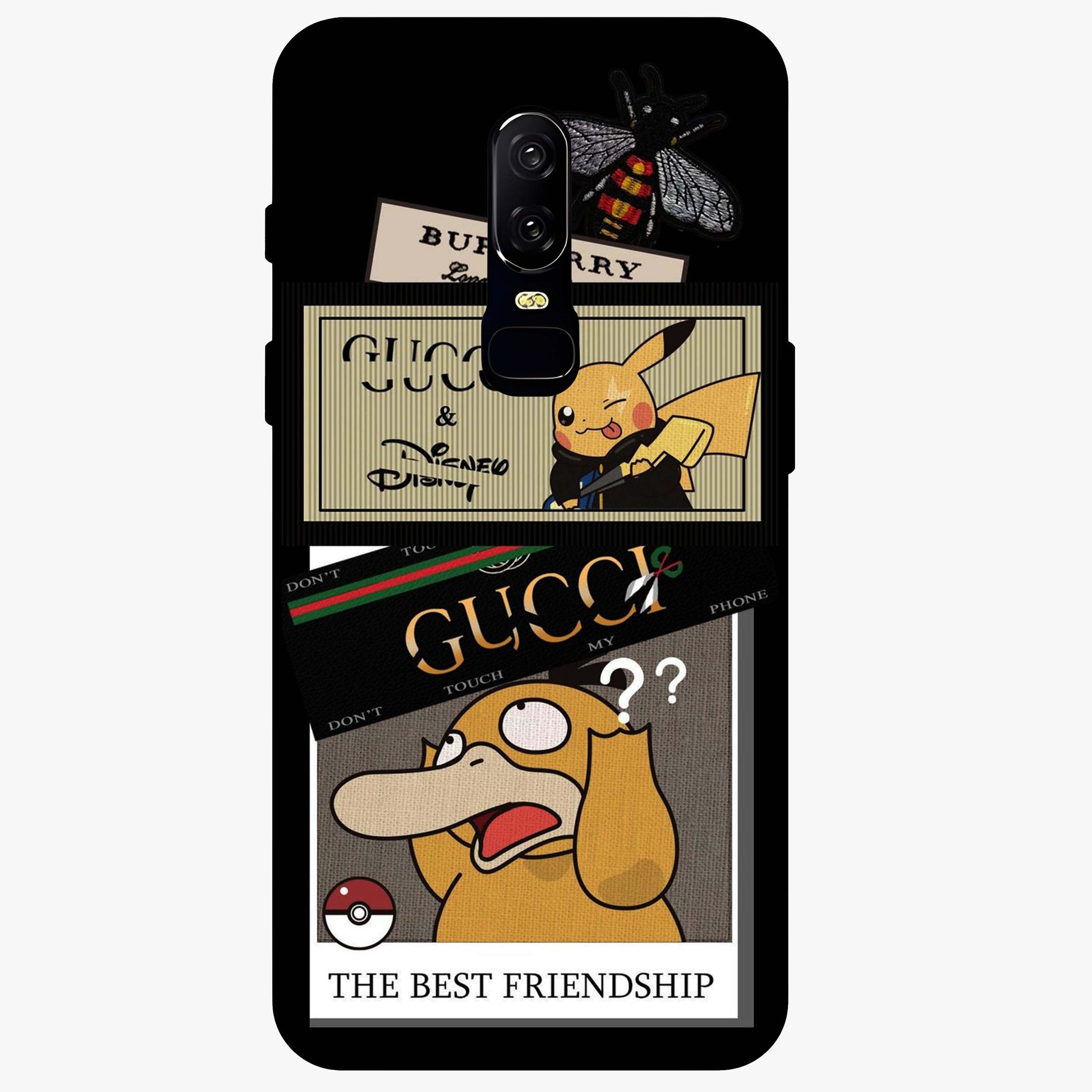 Gucci Play Mashup Glass Case showing flat back view with luxury inspired graphic artwork and glossy glass finish.