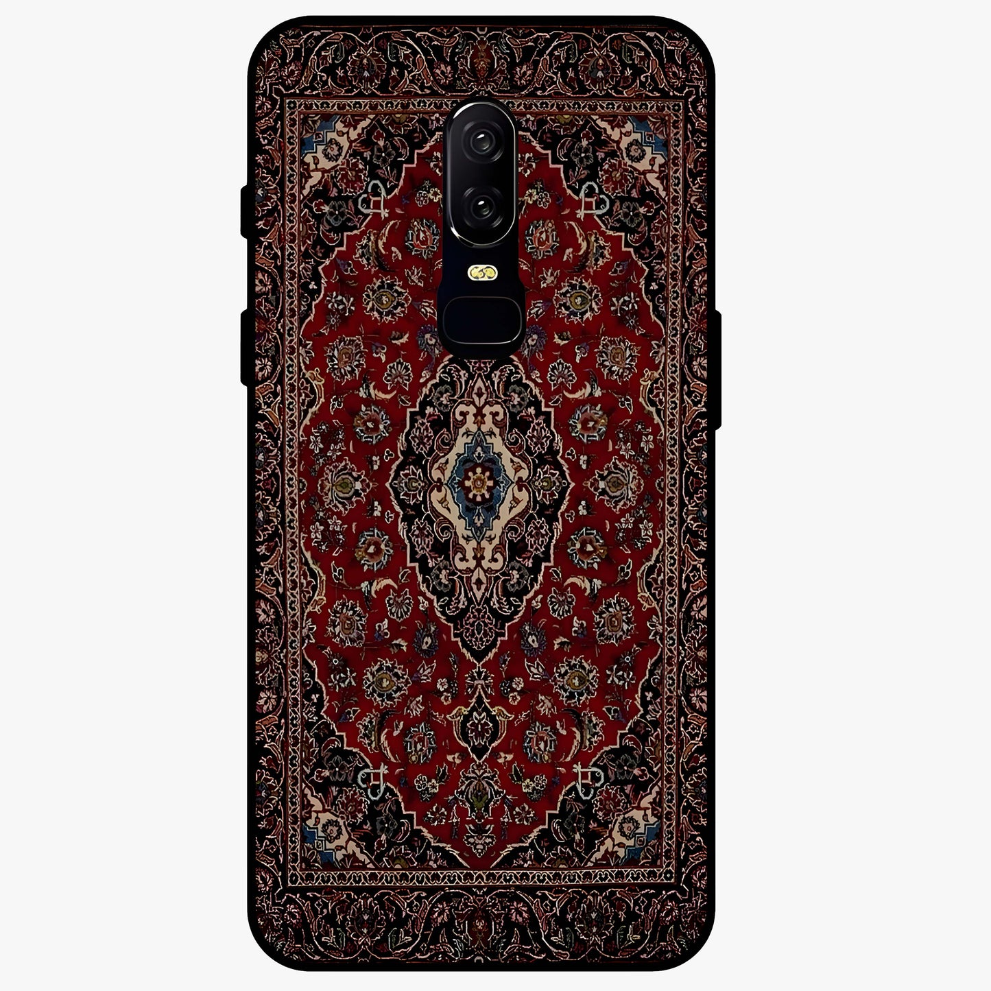 Heritage Carpet Royale Glass Case showing flat back view with ornate Persian carpet inspired pattern and glossy glass finish.