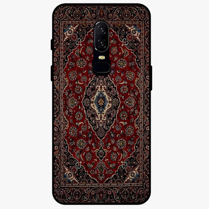 Heritage Carpet Royale Glass Case showing flat back view with ornate Persian carpet inspired pattern and glossy glass finish.