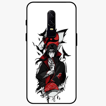 Itachi Sharingan Glass Case showing flat back view with powerful anime eye artwork and glossy glass finish.