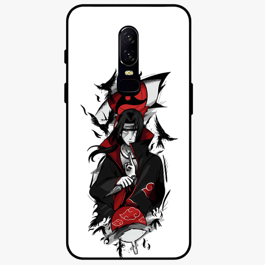 Itachi Sharingan Glass Case showing flat back view with powerful anime eye artwork and glossy glass finish.