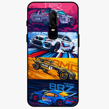 JDM Sports Car Glass Case showing flat back view with high performance sports car artwork and glossy glass finish.