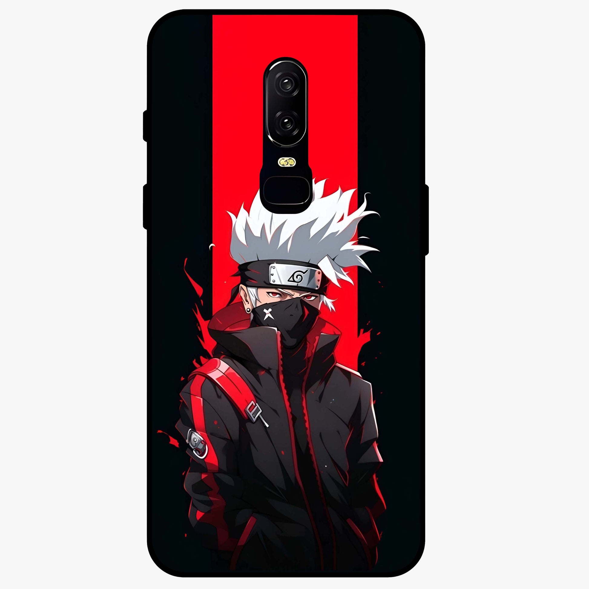 Kakashi Scarlet Shadow Glass Case showing flat back view with powerful anime ninja artwork and glossy glass finish.