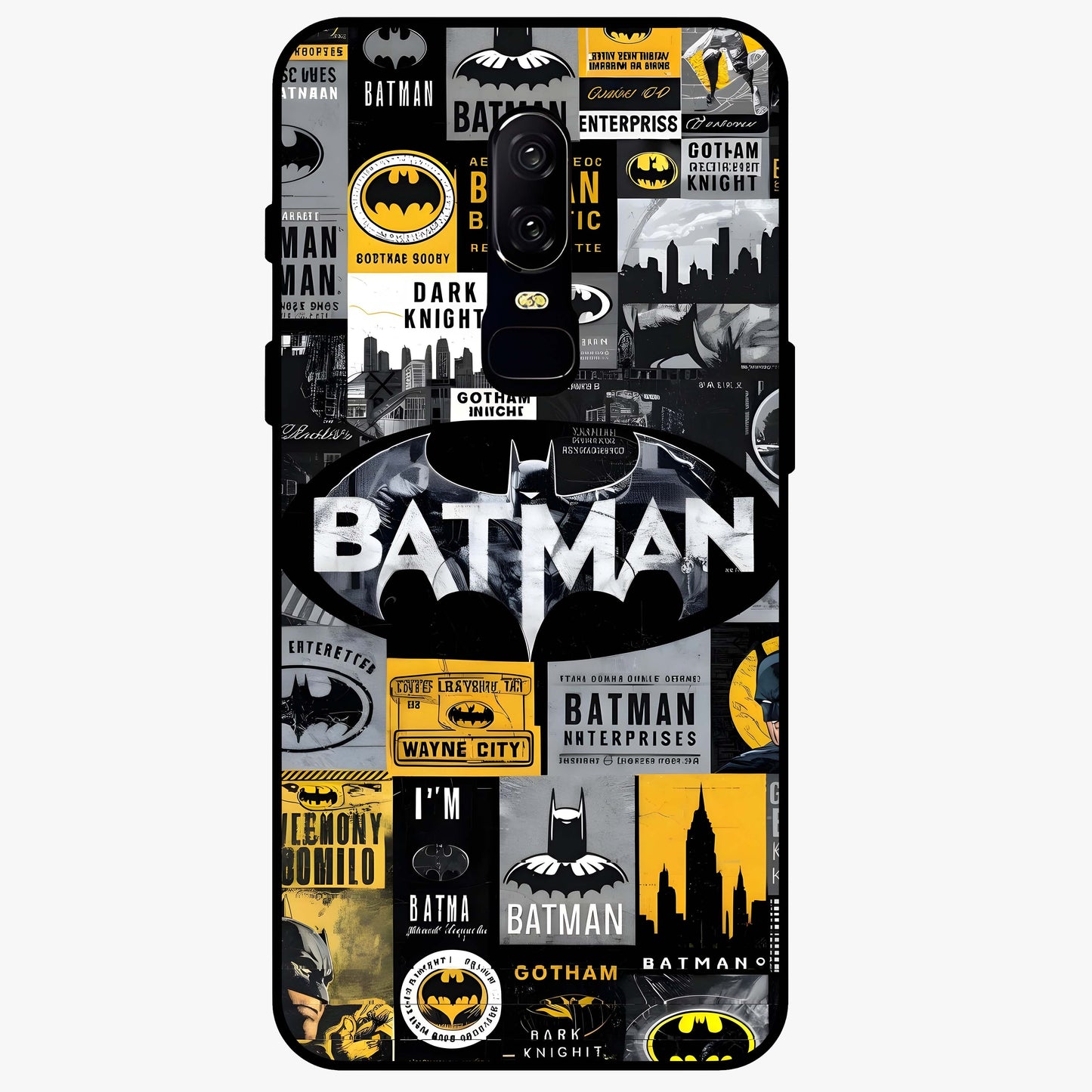 Knight Gotham Rise Glass Case showing flat back view with dark hero inspired artwork and glossy glass finish.