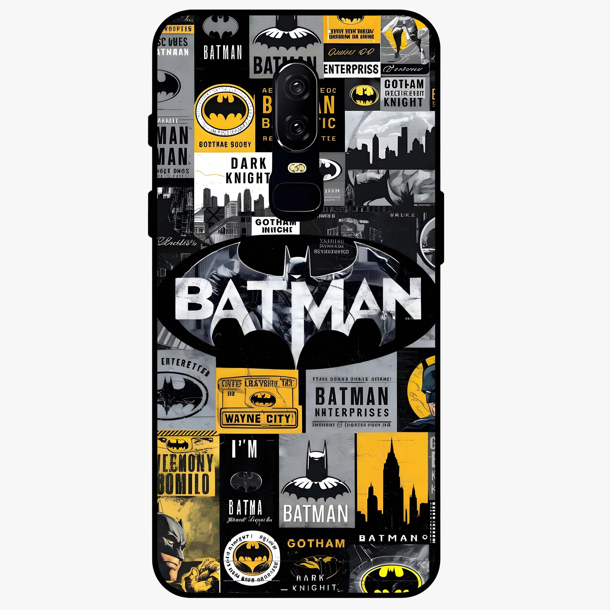 Knight Gotham Rise Glass Case showing flat back view with dark hero inspired artwork and glossy glass finish.