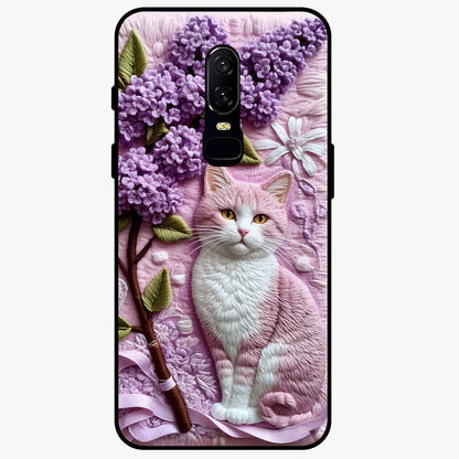 Lavender Cat Whimsy Glass Case showing flat back view with cute lavender cat artwork and glossy glass finish.