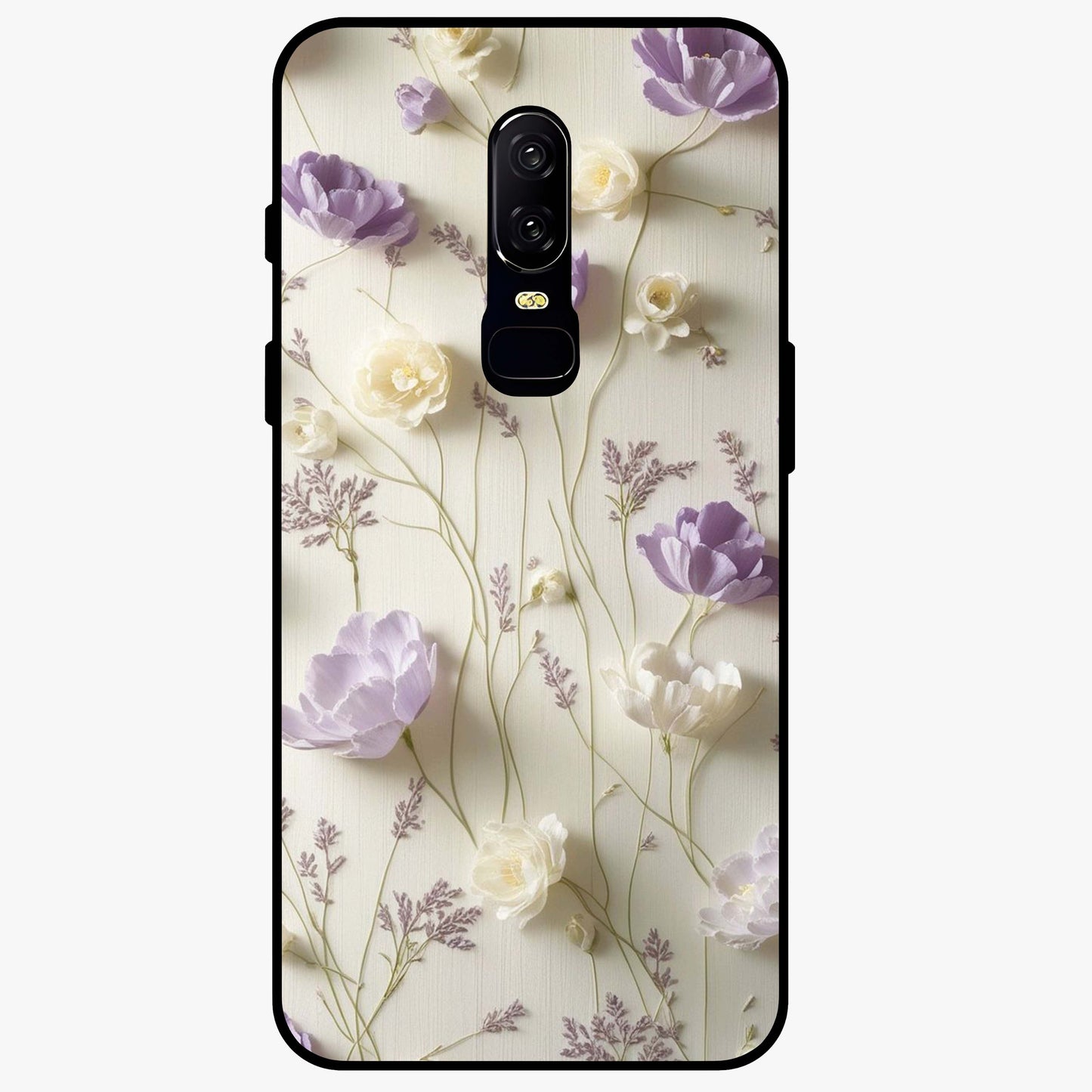 Lilac Breeze Harmony Glass Case showing flat back view with soft lilac themed artwork and glossy glass finish.
