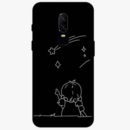 Line Art Girl With Shooting Stars Glass Case showing flat back view with minimal line art girl and shooting stars illustration and glossy glass finish.