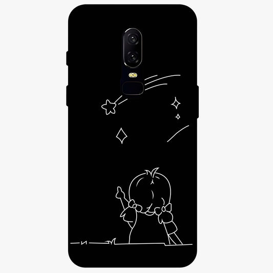 Line Art Girl With Shooting Stars Glass Case showing flat back view with minimal line art girl and shooting stars illustration and glossy glass finish.