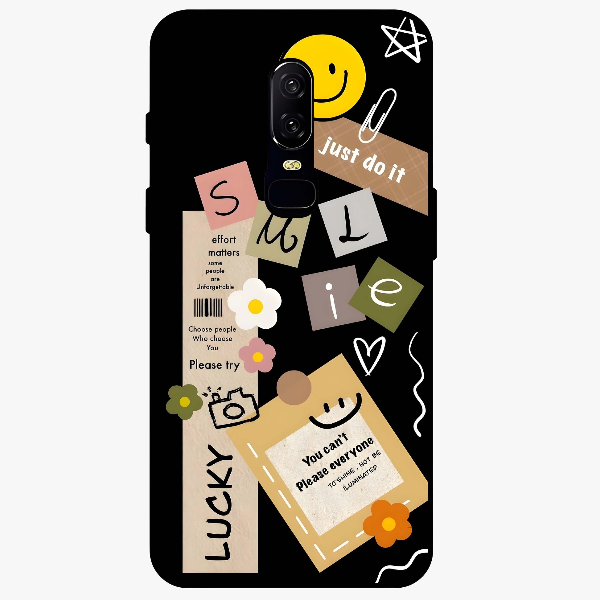 Lucky Aesthetic Collage Glass Case showing flat back view with trendy aesthetic collage artwork and glossy glass finish.
