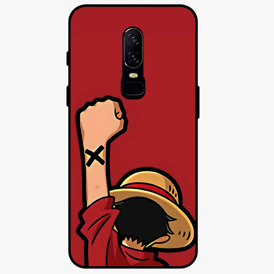 Luffy X Spirit Glass Case showing flat back view with bold anime character artwork and glossy glass finish.