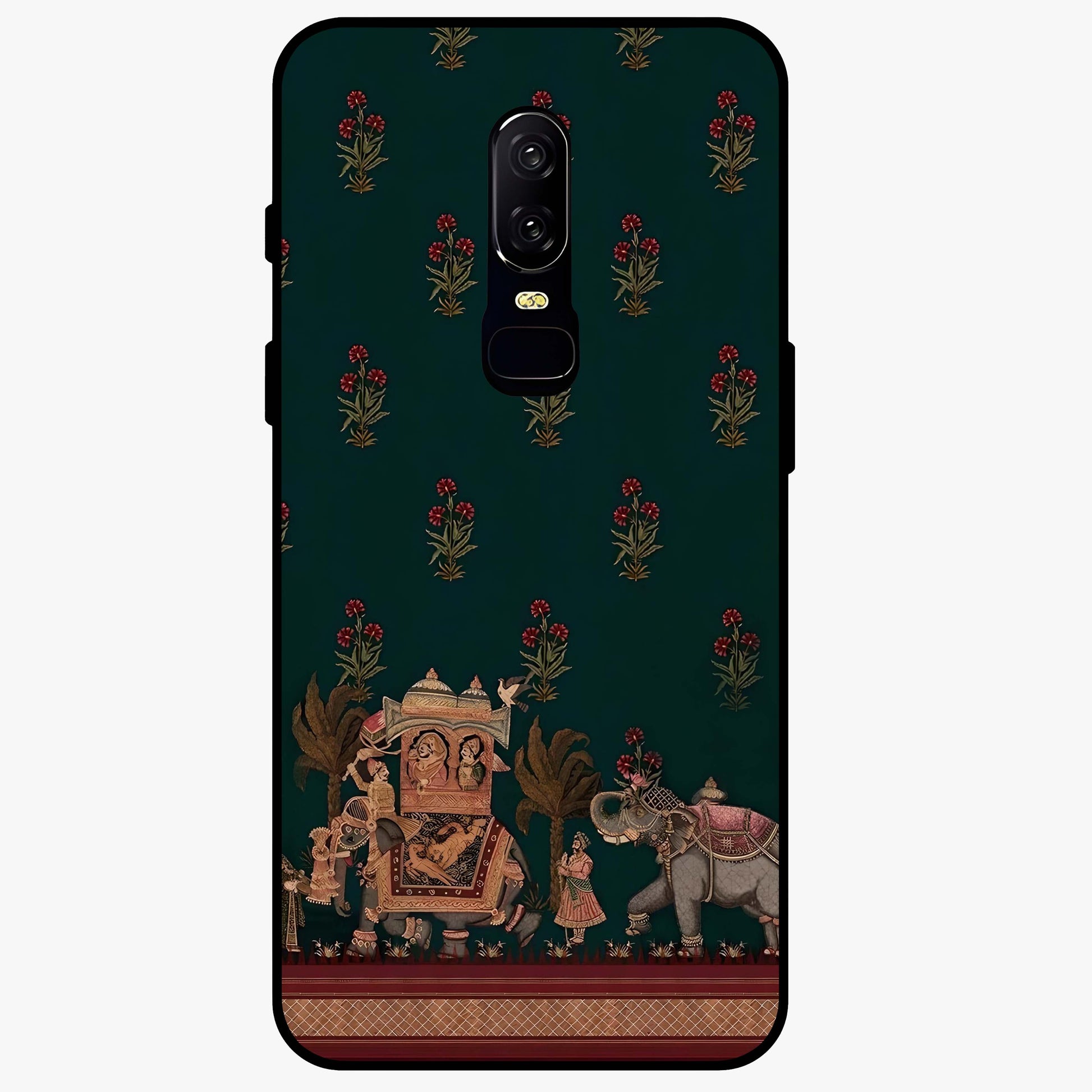 Macmerise Glass Case showing flat back view with stylish modern artwork and glossy glass finish.