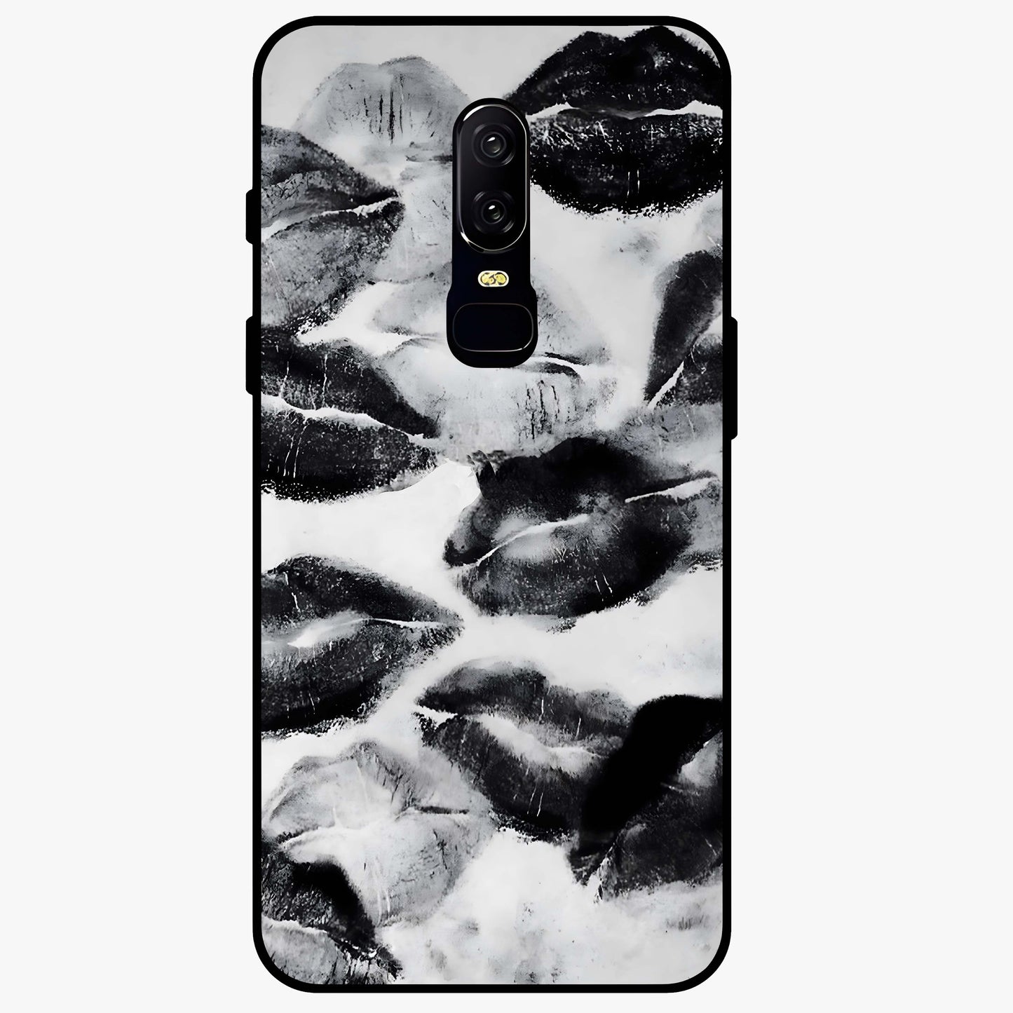 Midnight Kiss Marks Glass Case showing flat back view with lipstick kiss mark artwork and glossy glass finish.