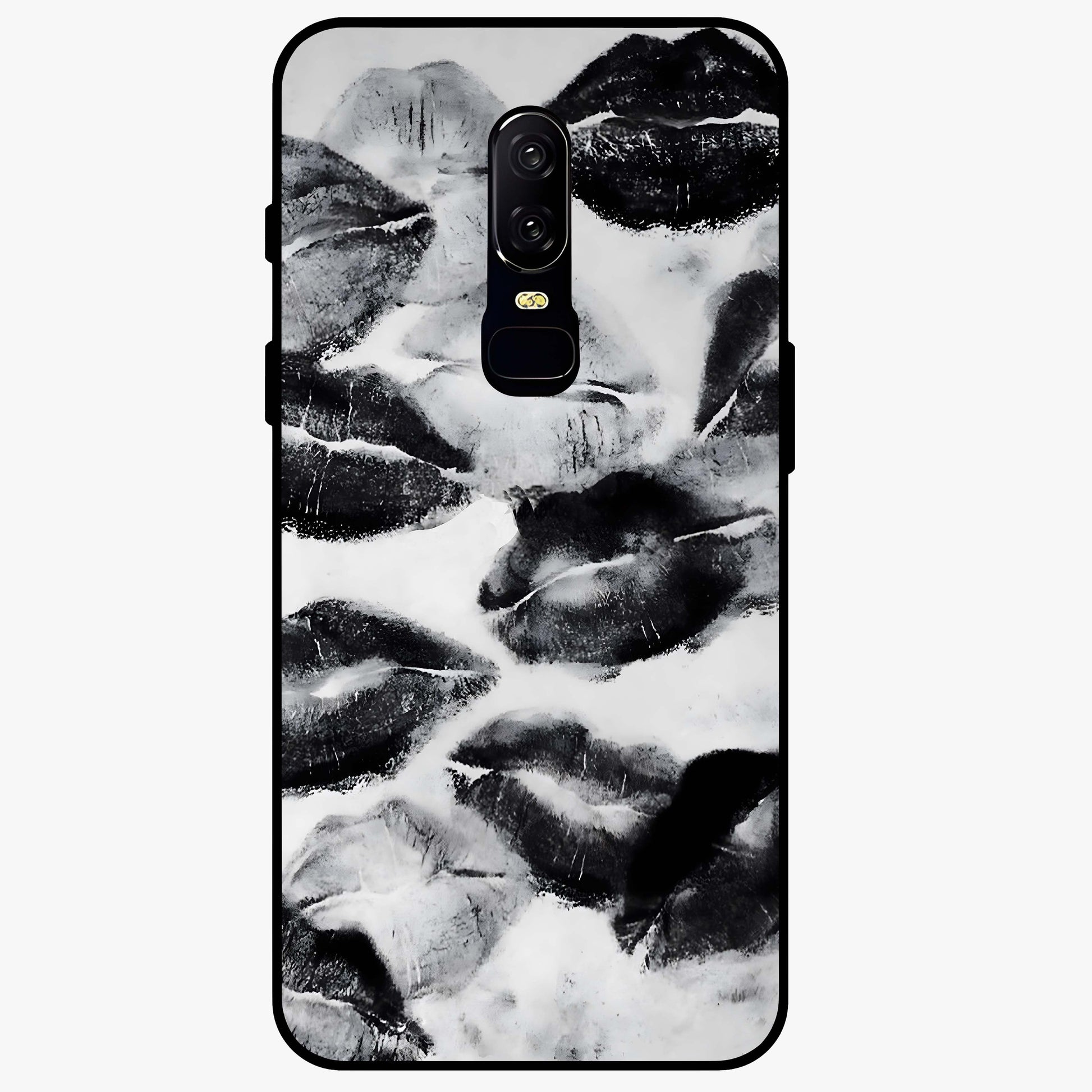 Midnight Kiss Marks Glass Case showing flat back view with lipstick kiss mark artwork and glossy glass finish.