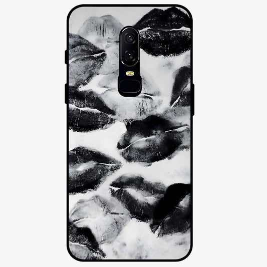 Midnight Kiss Marks Glass Case showing flat back view with lipstick kiss mark artwork and glossy glass finish.