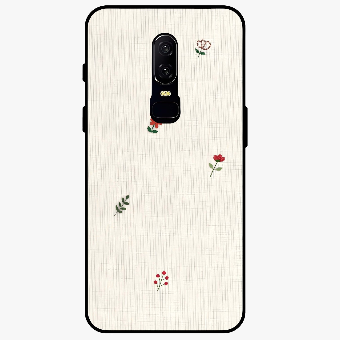 Minimal Petal Whispers Glass Case showing flat back view with soft minimal floral artwork and glossy glass finish.