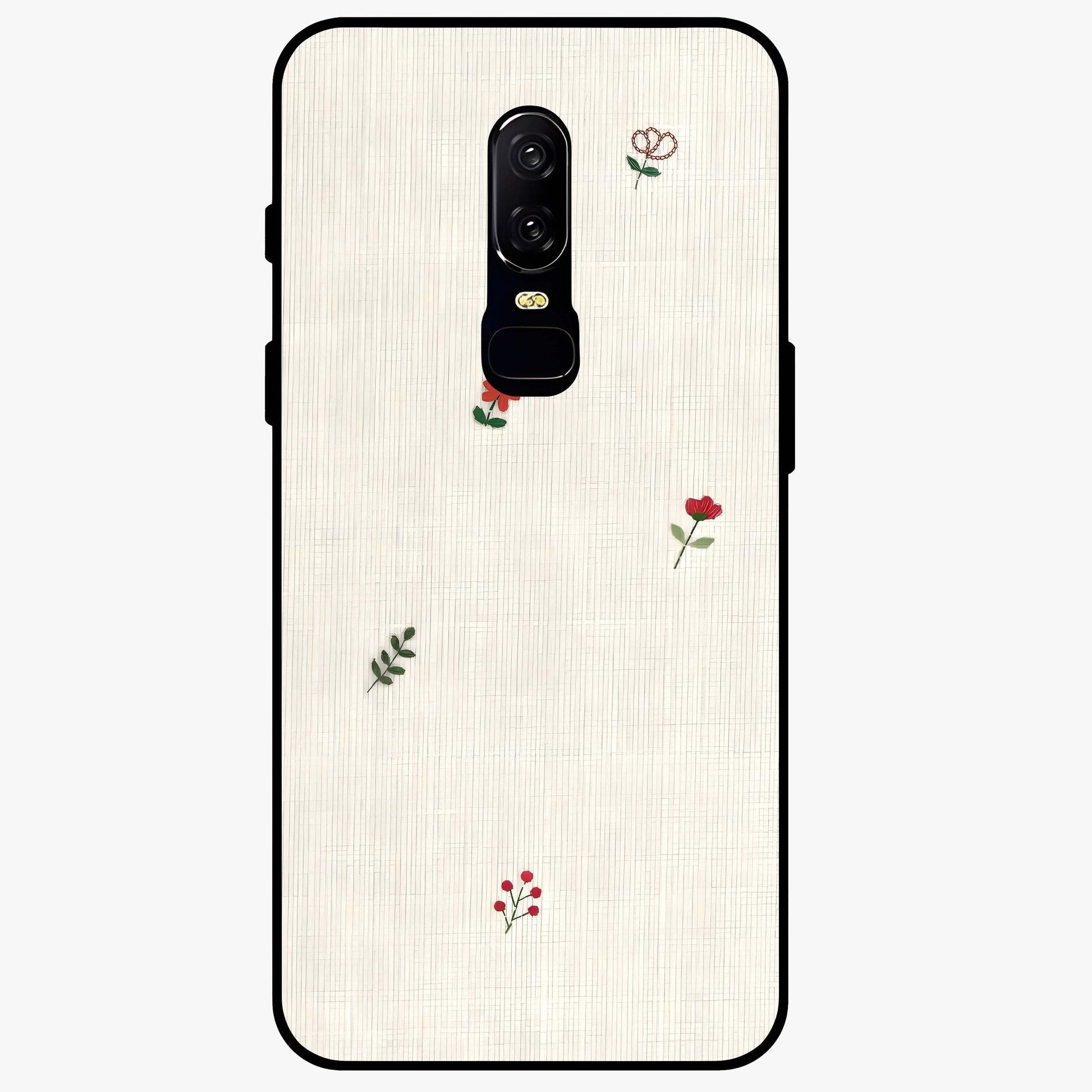 Minimal Petal Whispers Glass Case showing flat back view with soft minimal floral artwork and glossy glass finish.