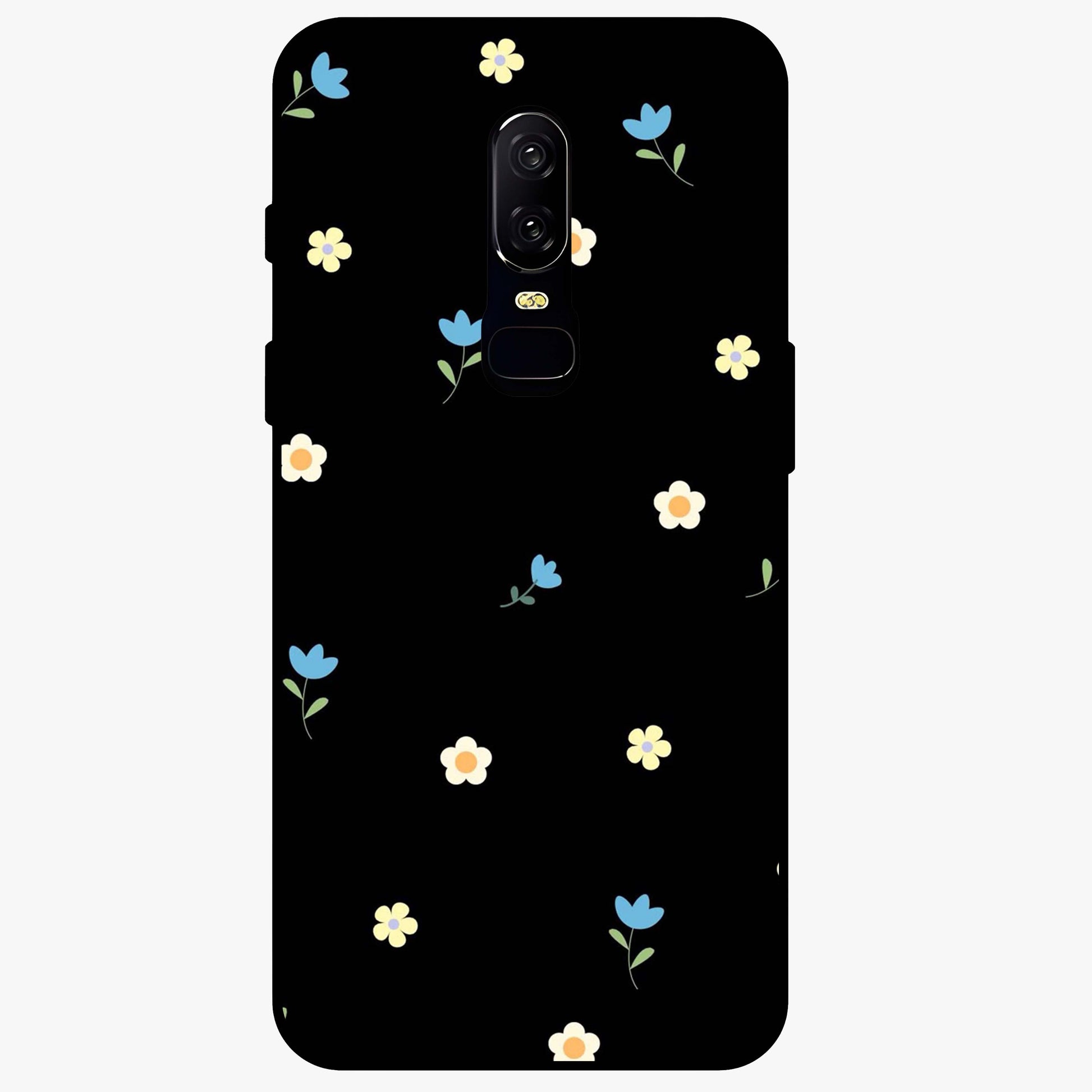 Minimalistic Blue With White Flower Pattern Glass Case showing flat back view with blue background and white flower pattern and glossy glass finish.