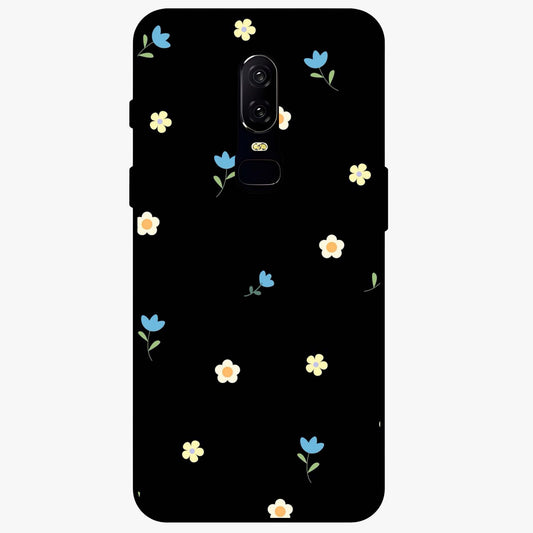 Minimalistic Blue With White Flower Pattern Glass Case showing flat back view with blue background and white flower pattern and glossy glass finish.