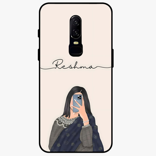 Mirror Mood Muse With Custom Name Glass Case showing flat back view with stylish mirrored artwork and personalized name design.