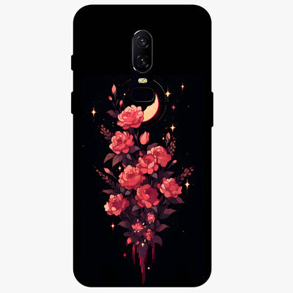 Moonlit Floral Elegance Glass Case showing flat back view with elegant floral artwork under moonlit tones and glossy glass finish.