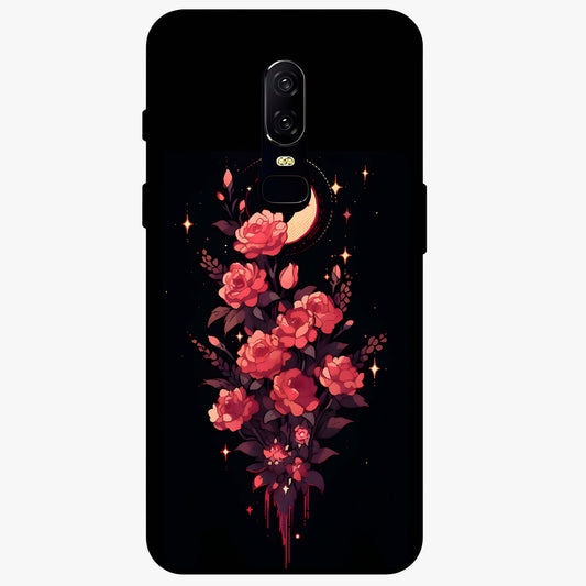 Moonlit Floral Elegance Glass Case showing flat back view with elegant floral artwork under moonlit tones and glossy glass finish.