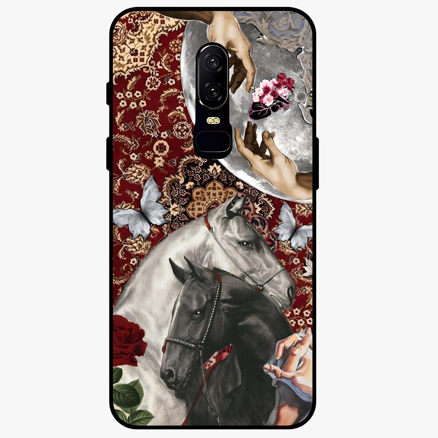 Moonlit Royal Stallion Glass Case showing flat back view with majestic horse under moonlight artwork and glossy glass finish.
