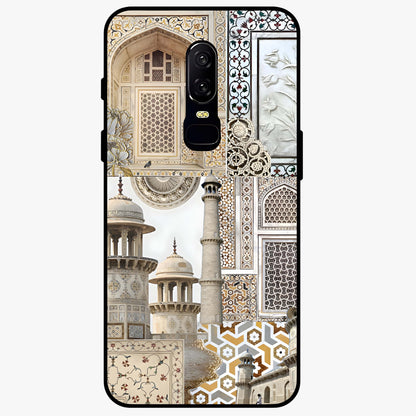 Mughal Marble Legacy Glass Case showing flat back view with intricate Mughal inspired marble pattern and glossy glass finish.