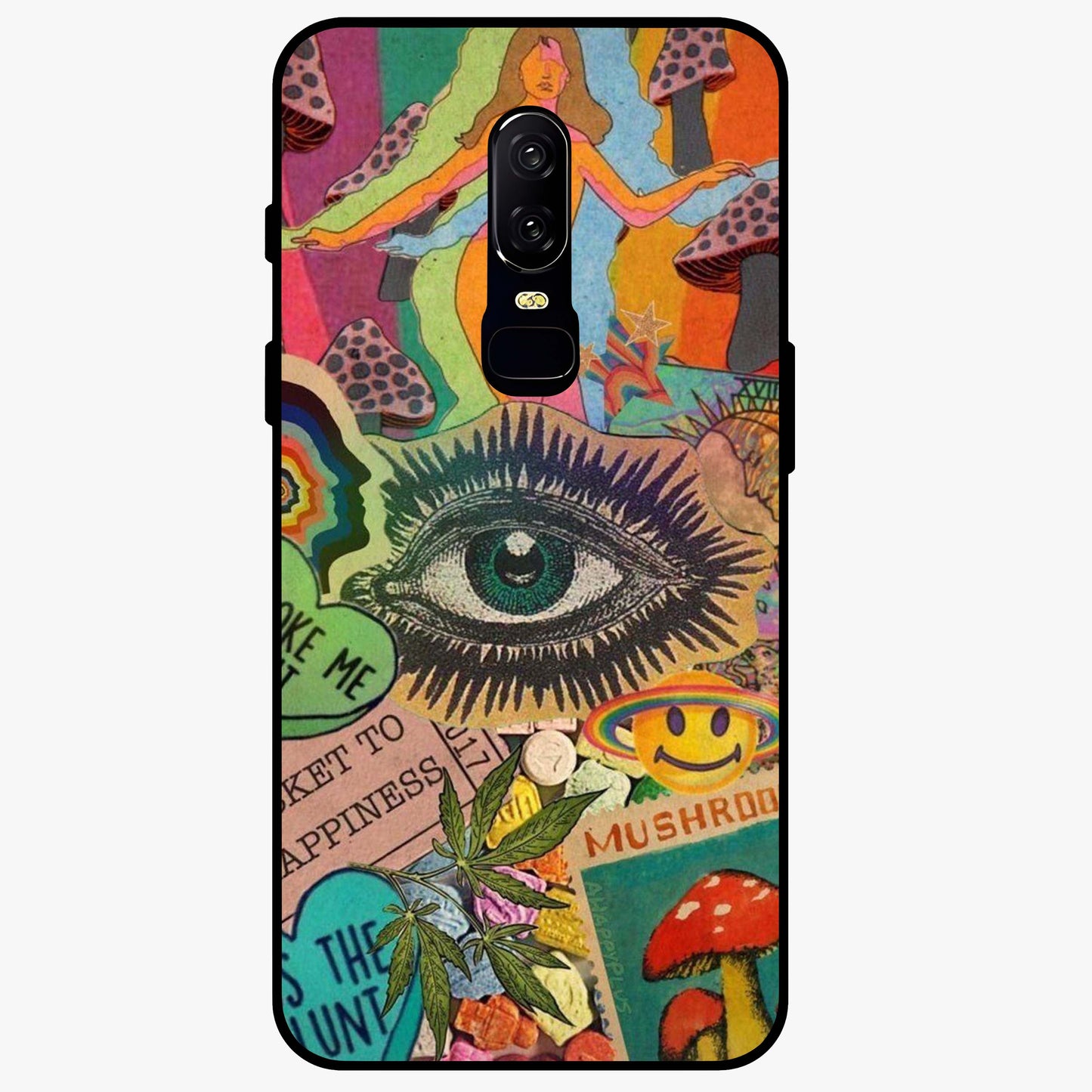 Mystic Eye Wonderland Glass Case showing flat back view with mystical eye themed artwork and glossy glass finish.
