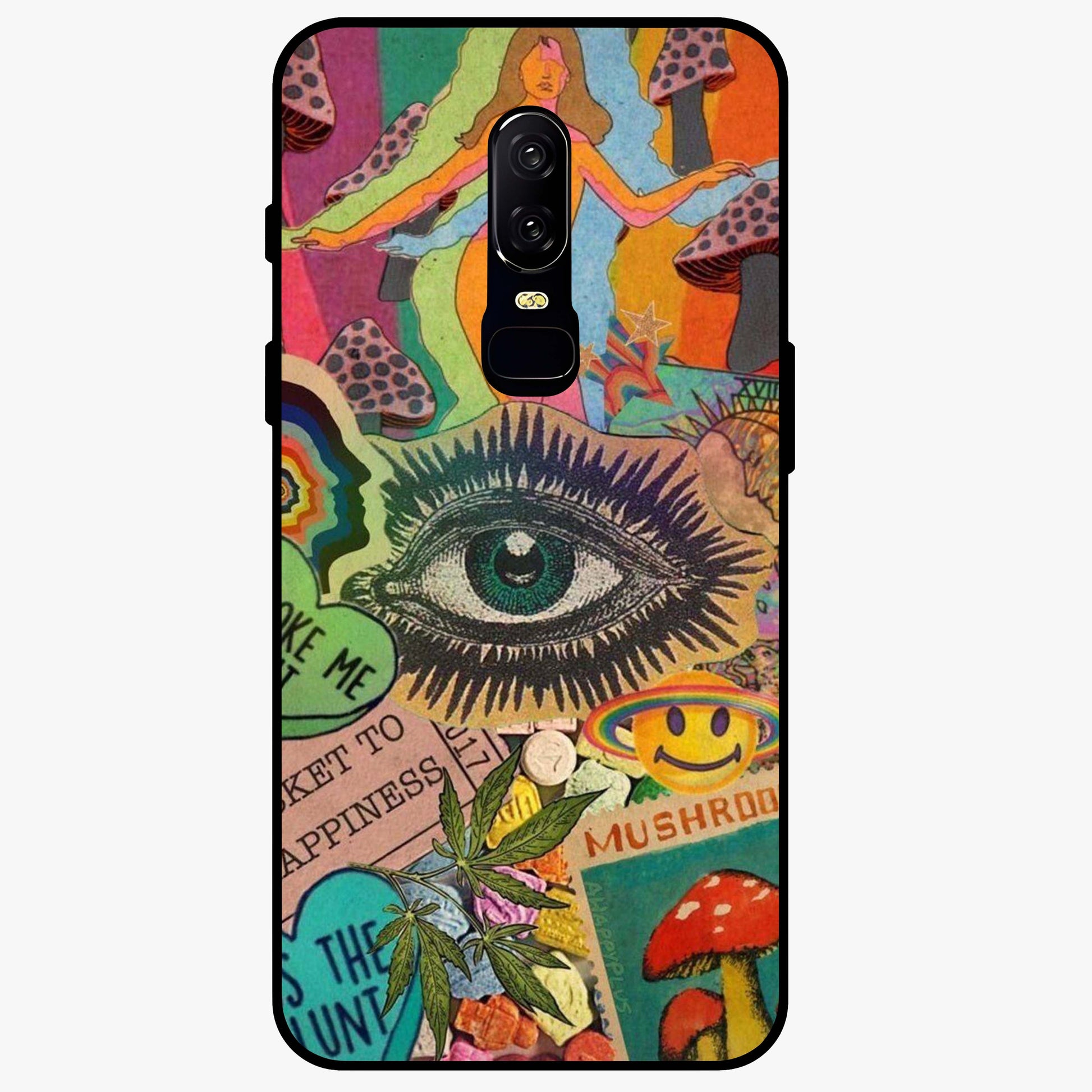 Mystic Eye Wonderland Glass Case showing flat back view with mystical eye themed artwork and glossy glass finish.