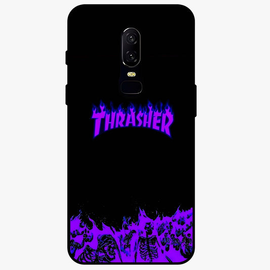 Neon Flame Riot Glass Case showing flat back view with neon flame artwork and glossy glass finish.