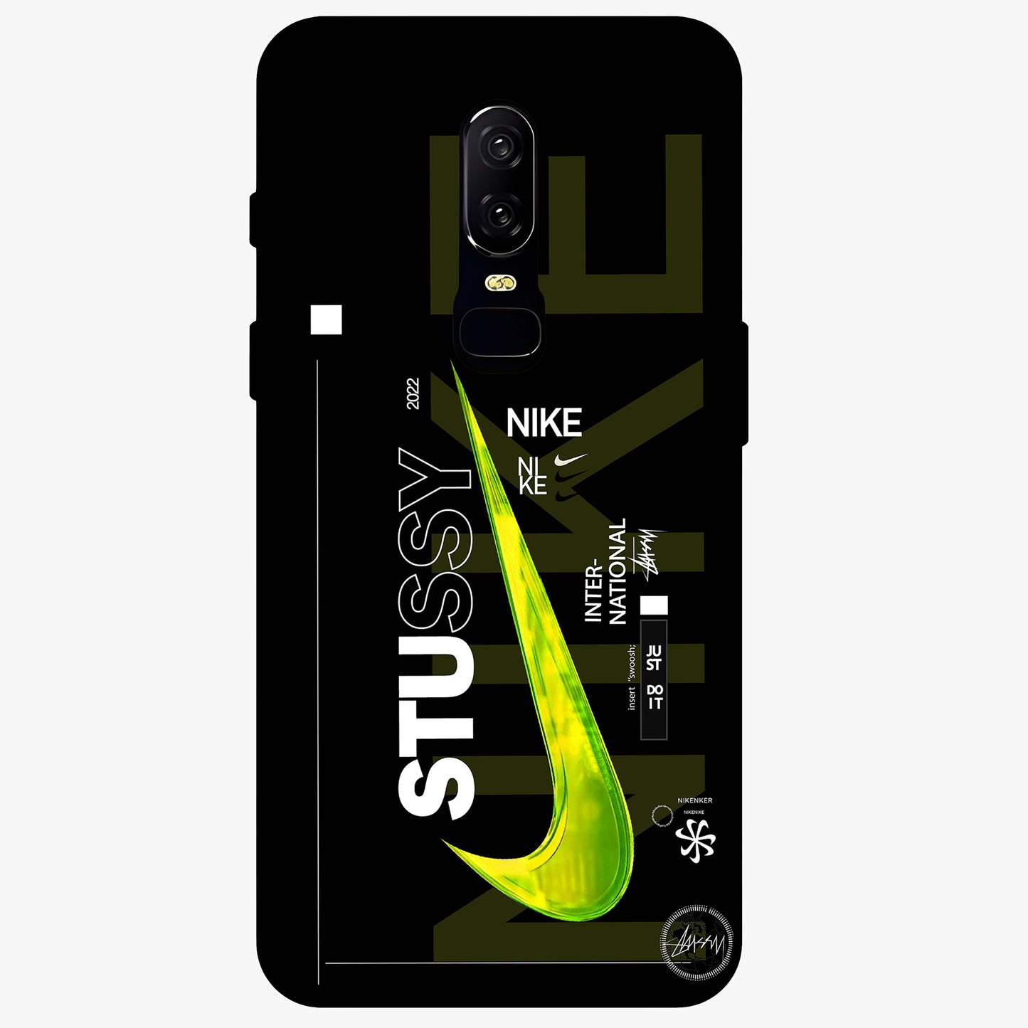 Neon Street Edition Glass Case showing flat back view with neon street style artwork and glossy glass finish.