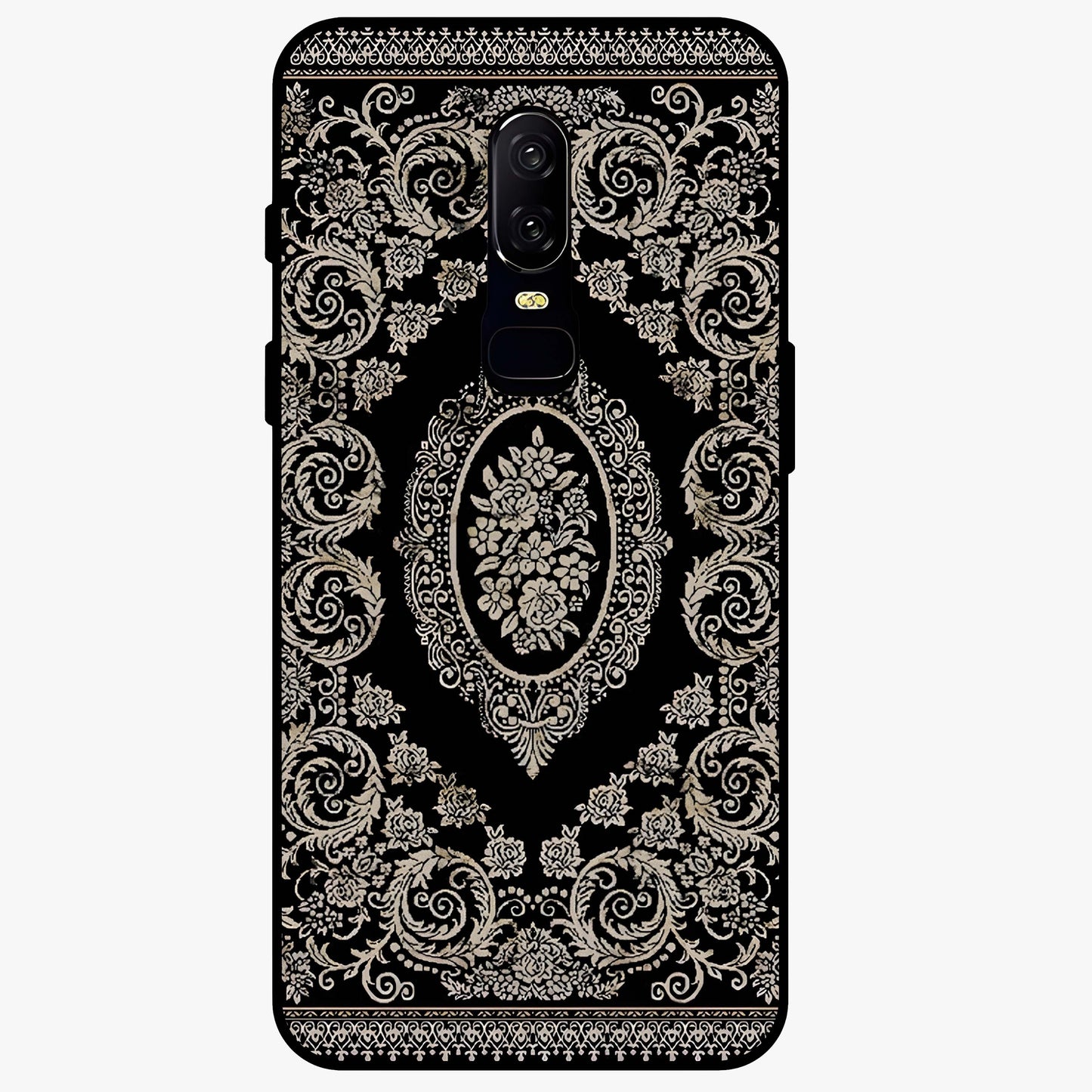 Noir Bloom Elegance Glass Case showing flat back view with elegant dark floral artwork and glossy glass finish.