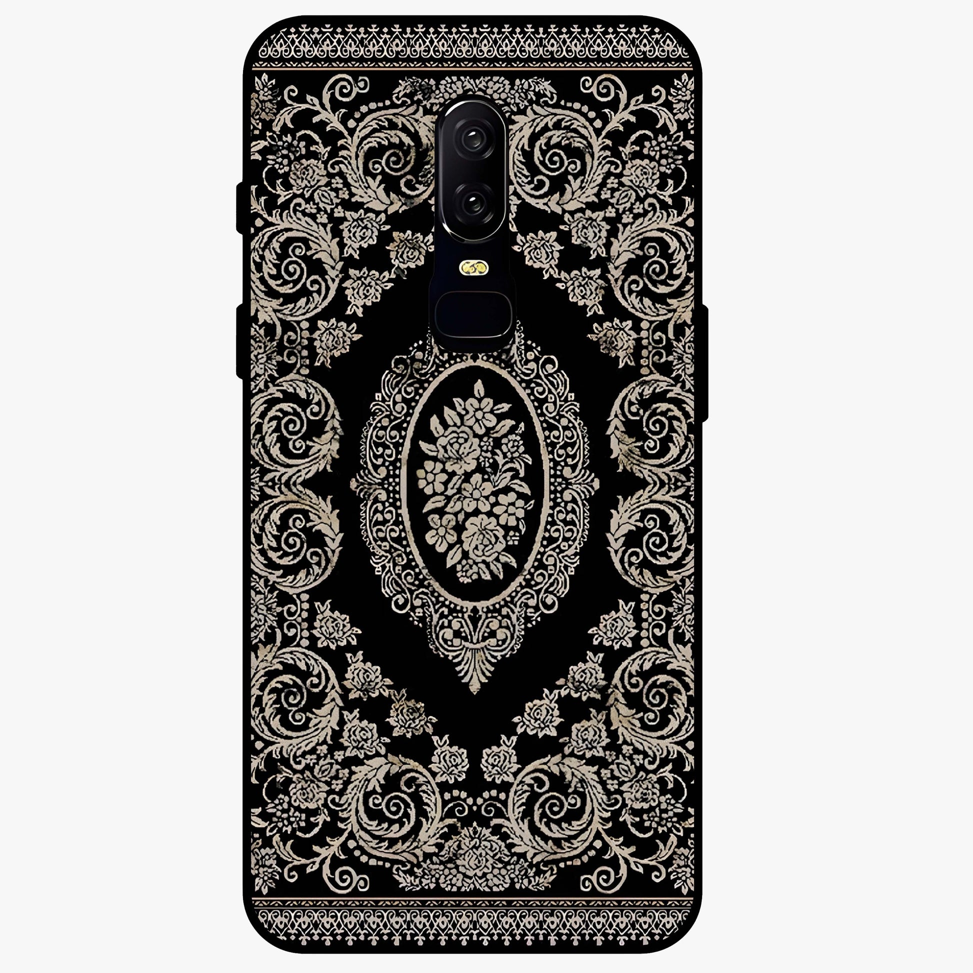 Noir Bloom Elegance Glass Case showing flat back view with elegant dark floral artwork and glossy glass finish.