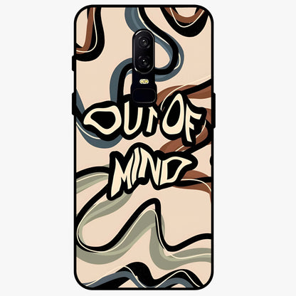 Out Of Mind Glass Case showing flat back view with expressive typography artwork and glossy glass finish.