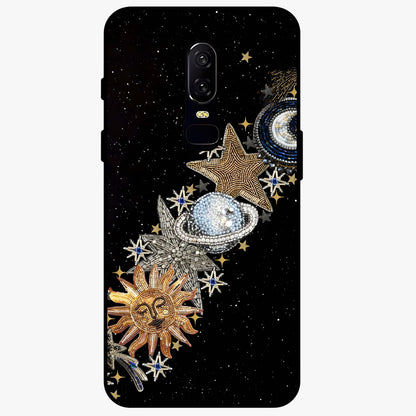 Pearls Universe Object Glass Case showing flat back view with pearl inspired cosmic artwork and glossy glass finish.