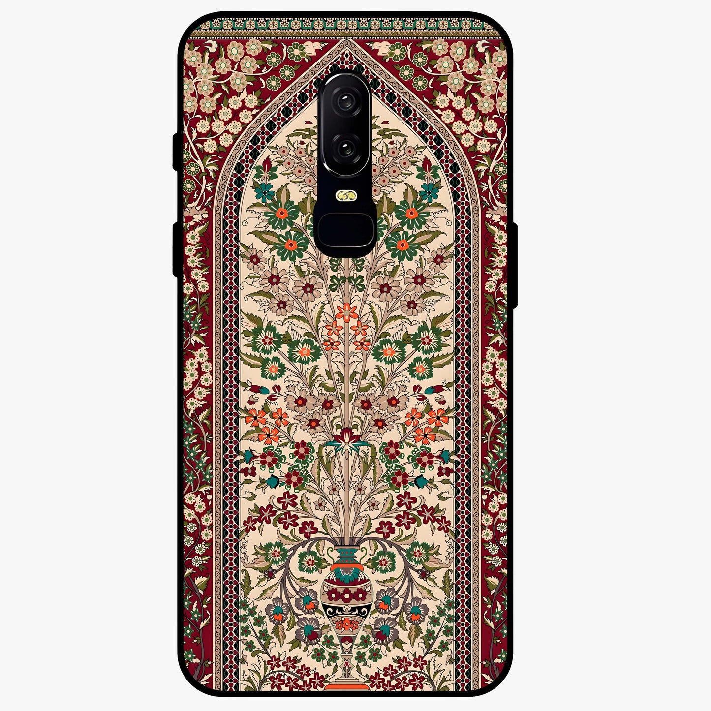 Persian Inspired Glass Case showing flat back view with ornate Persian style pattern artwork and glossy glass finish.