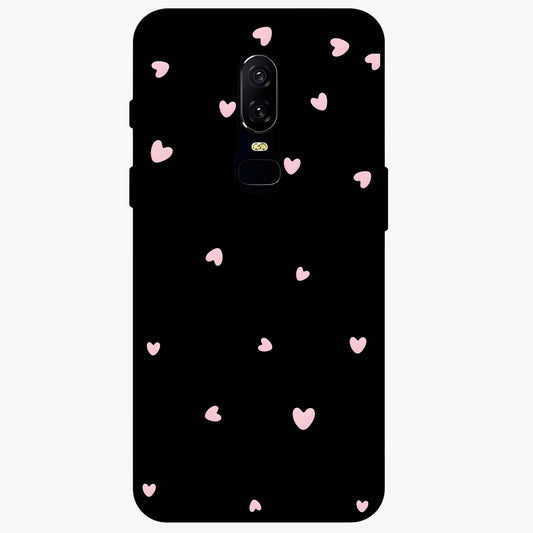 Pink Love Drops Glass Case showing flat back view with playful pink heart drops artwork and glossy glass finish.