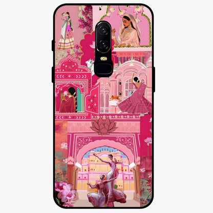 Pink Palace Muse Glass Case showing flat back view with elegant palace inspired artwork and glossy glass finish.