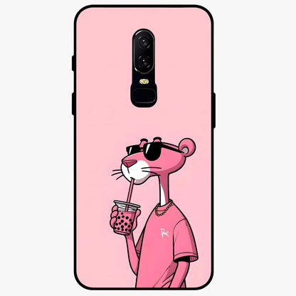 Pink Panther Glass Case showing flat back view with iconic pink panther artwork and glossy glass finish.