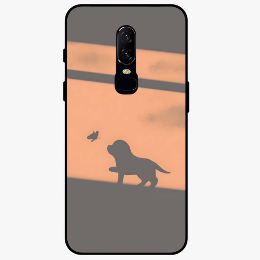 Puppy Shadow Art Glass Case showing flat back view with cute puppy shadow style artwork and glossy glass finish.