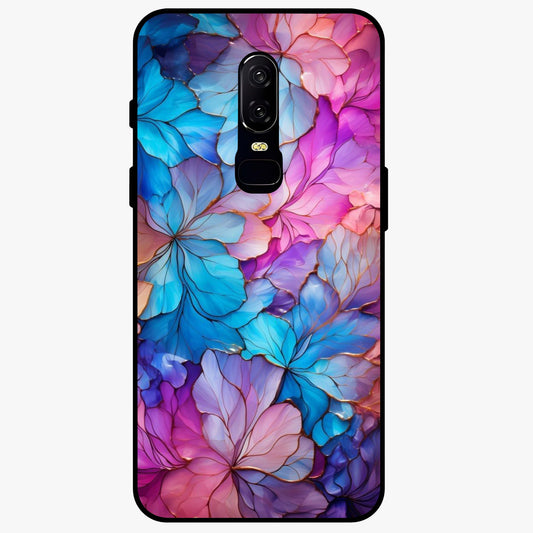 Radiant Floral Whirl Glass Case showing flat back view with swirling floral artwork and glossy glass finish.