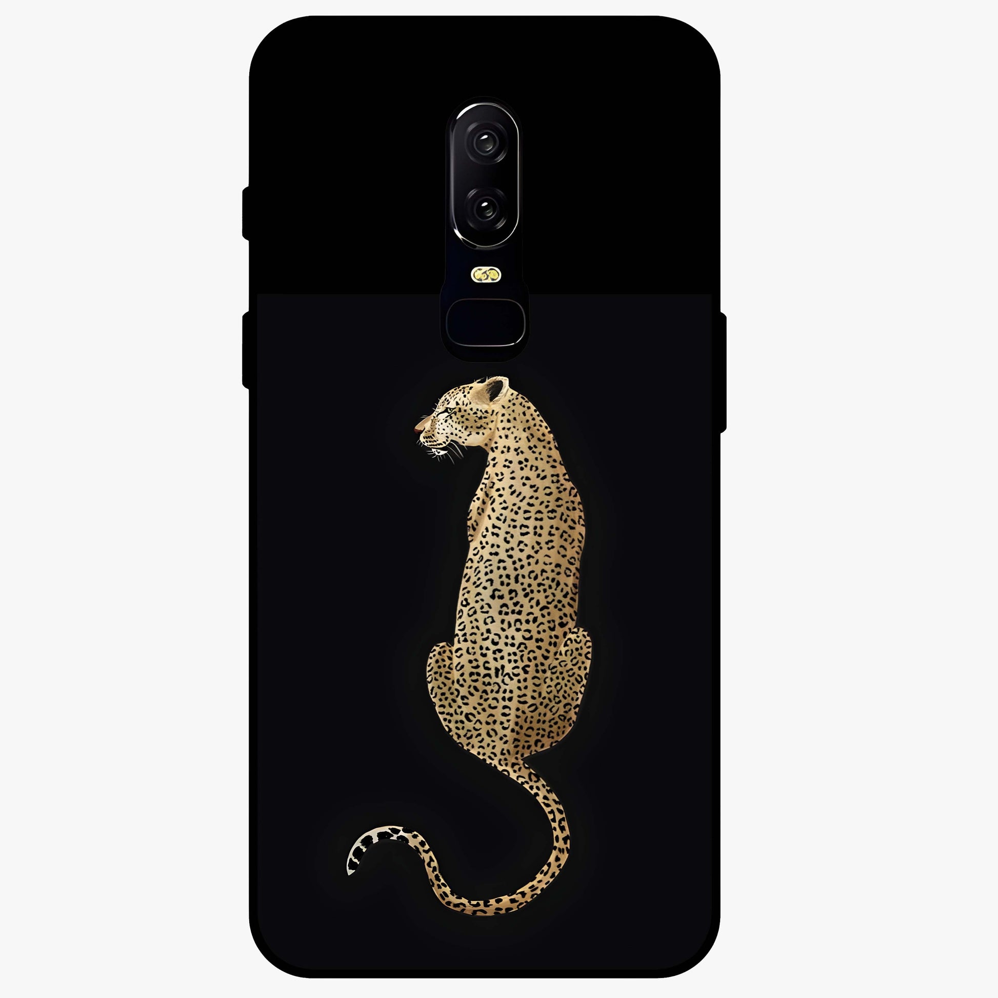 Regal Leopard Glass Case showing flat back view with bold leopard artwork and glossy glass finish.