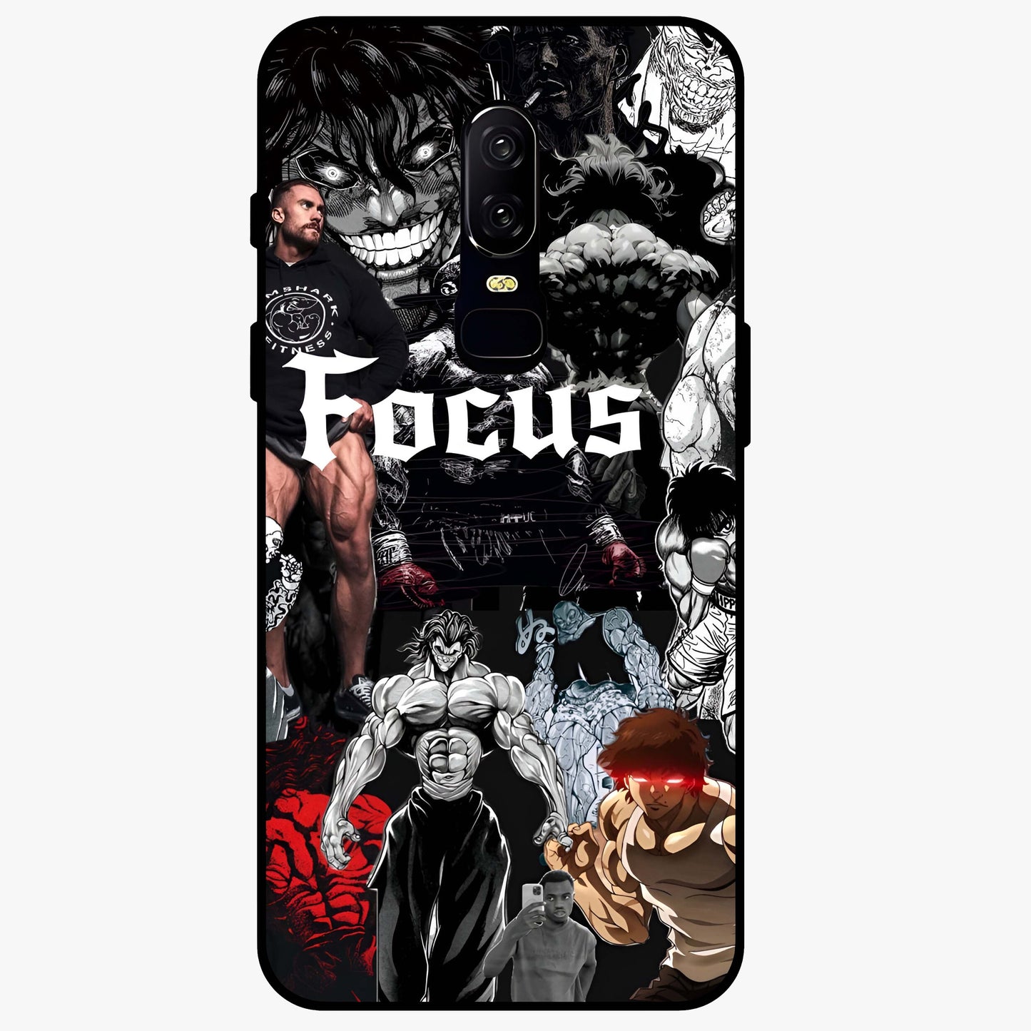Relentless Power Focus Glass Case showing flat back view with motivational typography artwork and glossy glass finish.